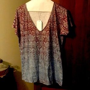 Grey and maroon flowered short-sleeve shirt size S